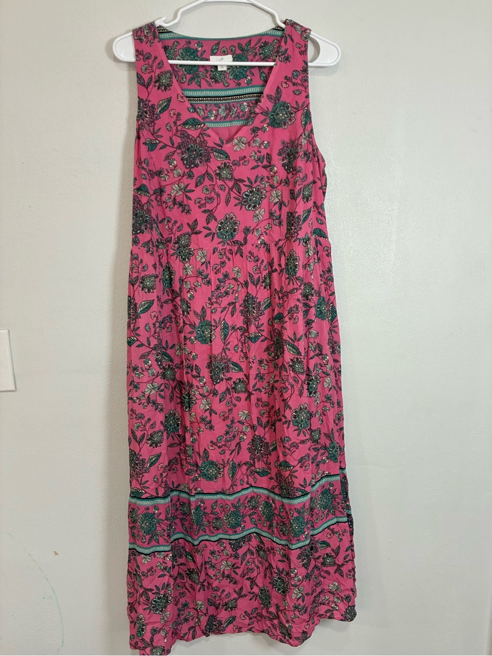 J. Jill Pink Floral Sleeveless Maxi Dress with Green Accents